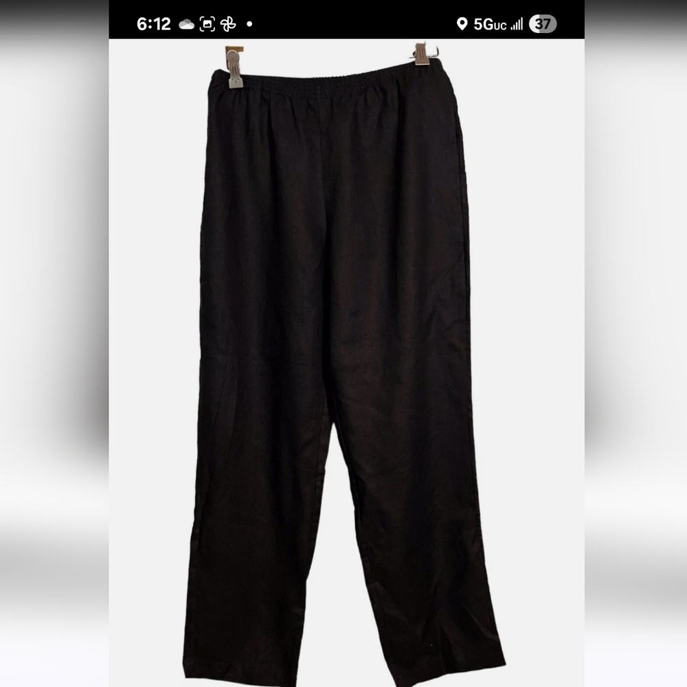 Go Silk Black 100% Linen Pants  Size M